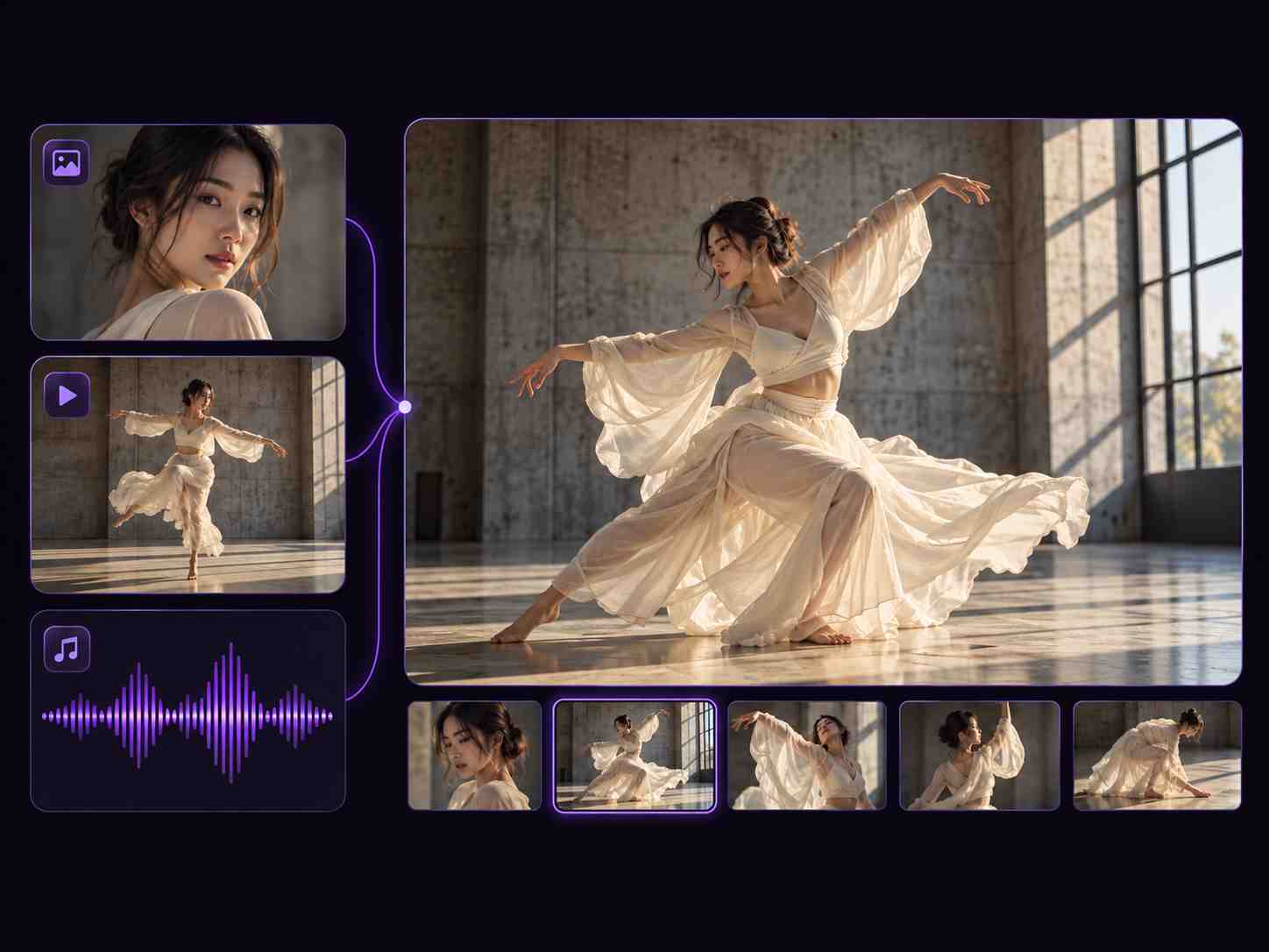 SeedanceHub Seedance 2.0 AI video generator combining image, motion and audio references for a dance video
